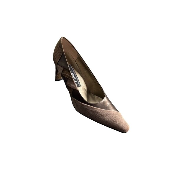 Vintage 90's J. Renee Women's Neutral Mixed Leather Patchwork Classic Pumps 7 - Picture 1 of 9